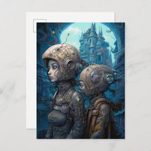 Astronaut Girls Surreal Science Fiction Briefkaart (Voorkant / Achterkant)
