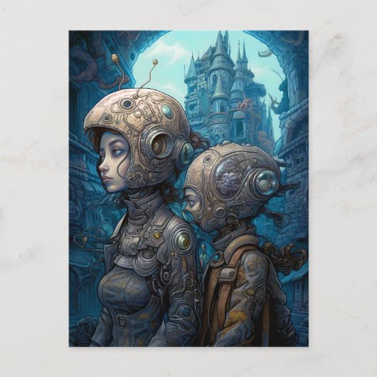 Astronaut Girls Surreal Science Fiction Briefkaart (Voorkant)