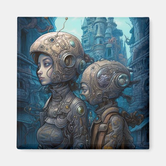 Astronaut Girls Surreal Science Fiction Magneet (Voorkant)