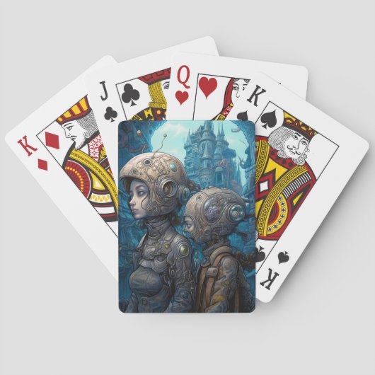Astronaut Girls Surreal Science Fiction Pokerkaarten (Achterkant)