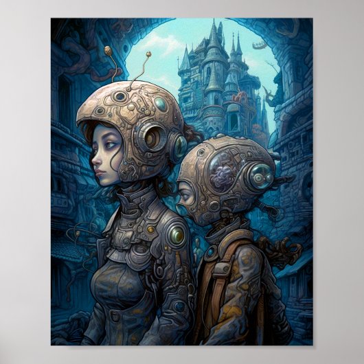 Astronaut Girls Surreal Science Fiction Poster (Voorkant)