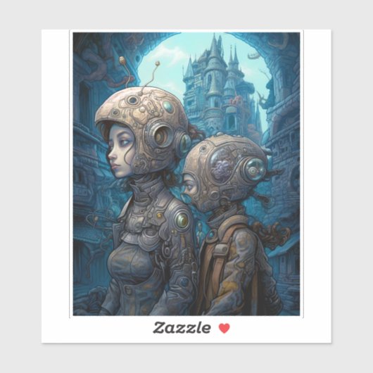 Astronaut Girls Surreal Science Fiction Sticker (Vel)