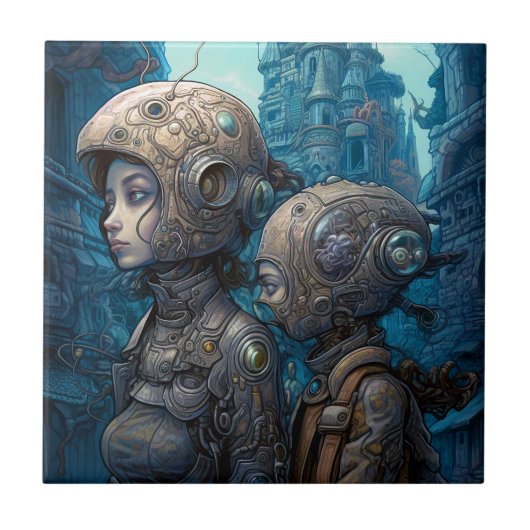 Astronaut Girls Surreal Science Fiction Tegeltje (Voorkant)