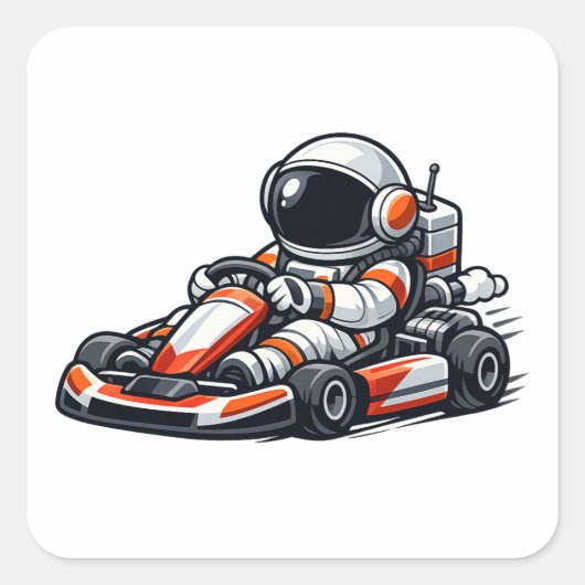 Astronaut Go-Kart Vierkante Sticker (Voorkant)