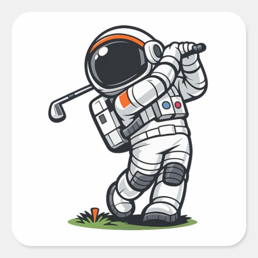 Astronaut Golf Vierkante Sticker (Voorkant)