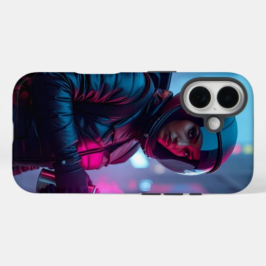 Astronaut Graffiti iPhone Case – Neon Glow (Achterkant (horizontaal))