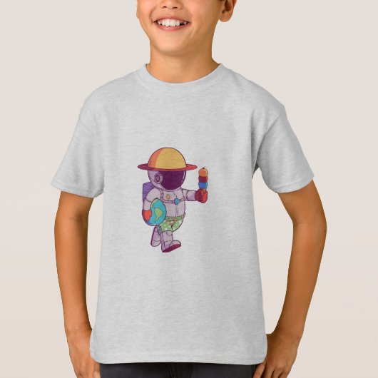 Astronaut, Grappige Planeten T-shirt (Voorkant)