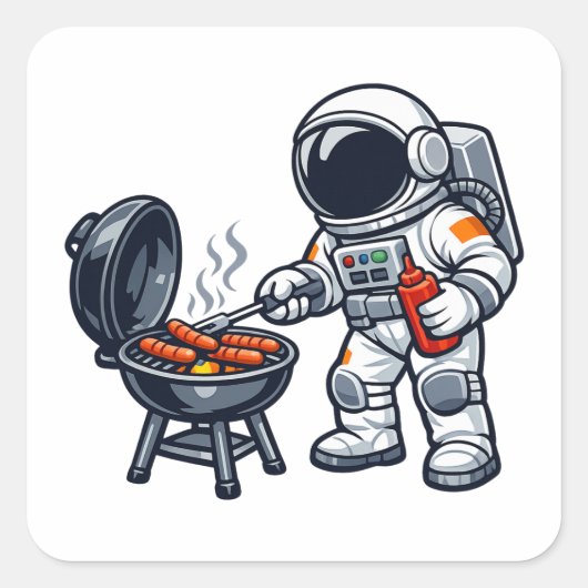 Astronaut Grillen Vierkante Sticker (Voorkant)
