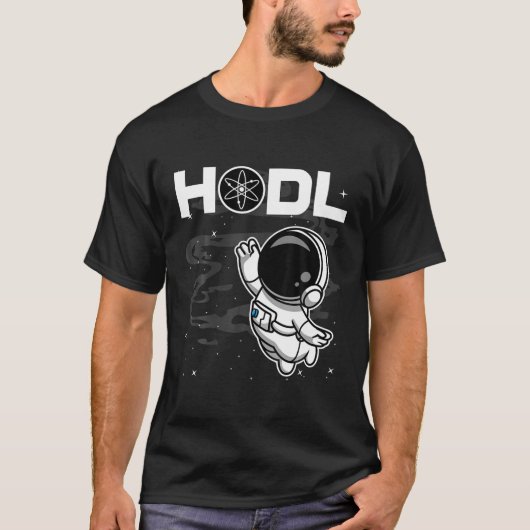 Astronaut HODL Cosmos ATOM-munt naar de maan crypt T-shirt (Voorkant)