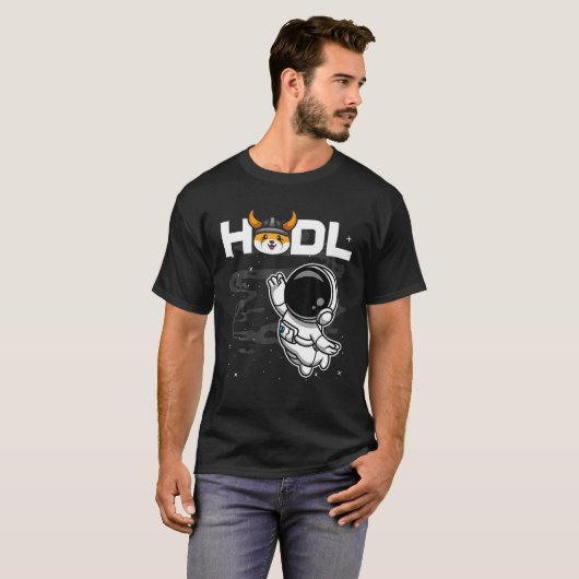Astronaut HODL Floki Inu Coin to the Moon Crypto T T-shirt (Voorkant volledig)