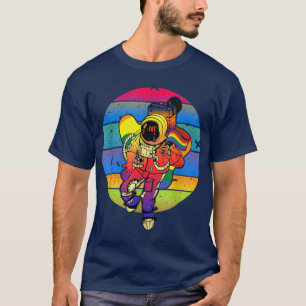 Astronaut Holding LGBT-vlag Groot LGBT-draagster L T-shirt