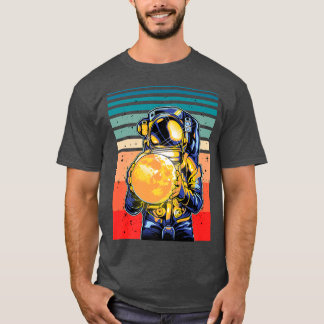 Astronaut holding Moon Retro Cosmic Premium T-Shir T-shirt