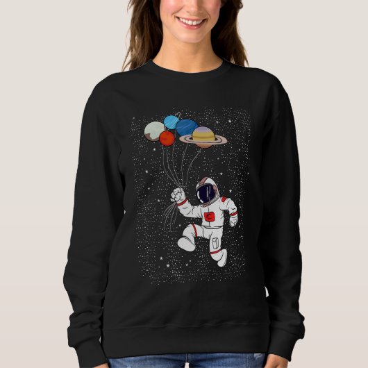 Astronaut Holding Planet Balloons Boys Girls STEM Trui (Voorkant)