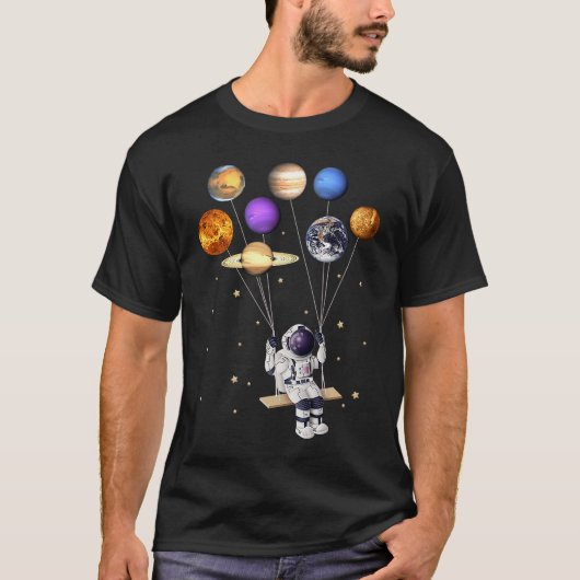 Astronaut Holding Planet Balloons Science Solar Sy T-shirt (Voorkant)