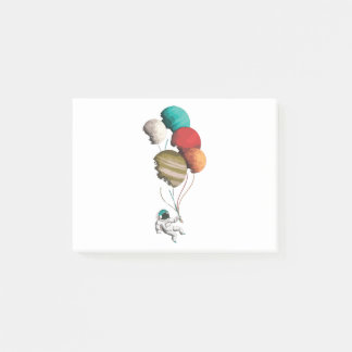 Astronaut Holding Planet Balloons Solar System Post-it® Notes