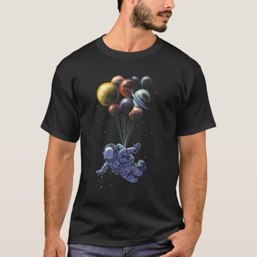 Astronaut Holding Planet Balloons Solar System Spa T-shirt (Voorkant)