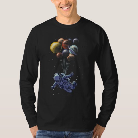 Astronaut Holding Planet Balloons Solar System Spa T-shirt (Voorkant)