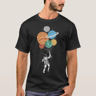 Astronaut Holding Planet Balloons Solar System Spa T-shirt
