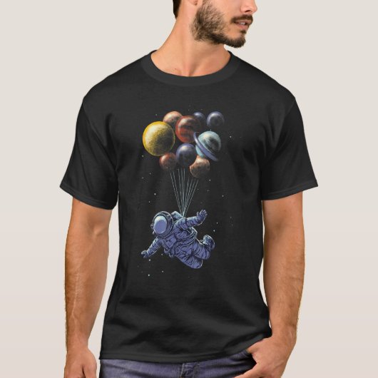 Astronaut Holding Planet Balloons Solar System Spa T-shirt (Voorkant)