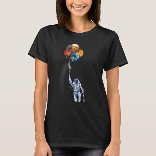 Astronaut Holding Planets Balloons T-shirt (Voorkant)