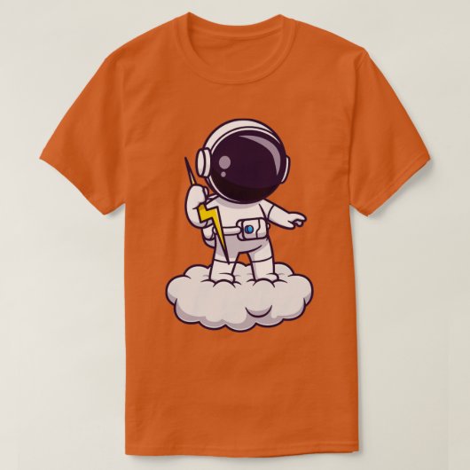 Astronaut Holding Thunder on Cloud Cartoon T-shirt (Design voorkant)