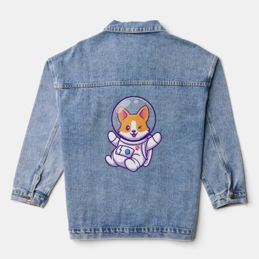Astronaut Hond Schattige Hond Design Sweatshirt Denim Jacket (Achterkant)