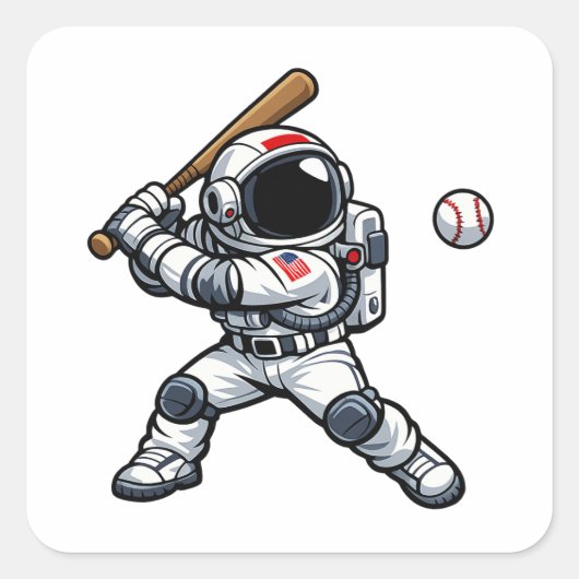 Astronaut Honkbal Vierkante Sticker (Voorkant)
