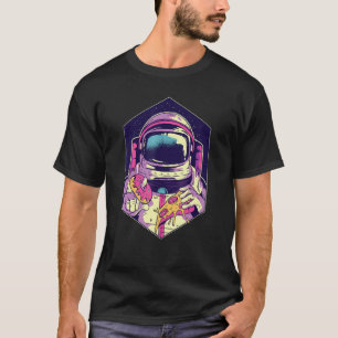 Astronaut houdt pizza en donut pizza t-shirt