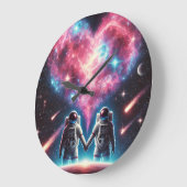 Astronaut houdt van Galaxy Wall Clock Grote Klok (Hoek)