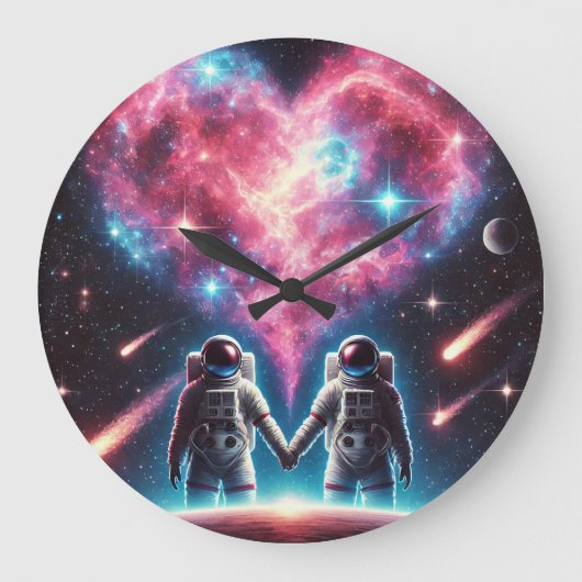 Astronaut houdt van Galaxy Wall Clock Grote Klok (Voorkant)
