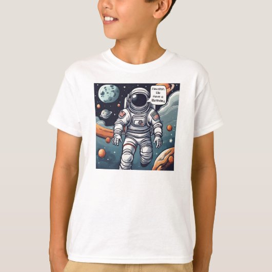 Astronaut Houston, we zijn jarig! T-shirt (Voorkant)