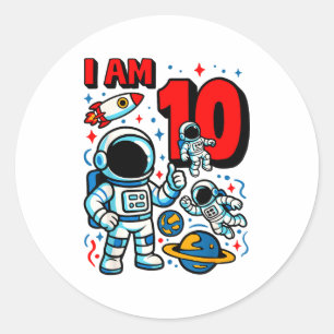 Astronaut Ik Ben 10 Jaar Oud Verjaardag Jongen 10e Ronde Sticker