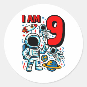 Astronaut Ik Ben 9 Jaar Verjaardag Jongen 10e Buit Ronde Sticker