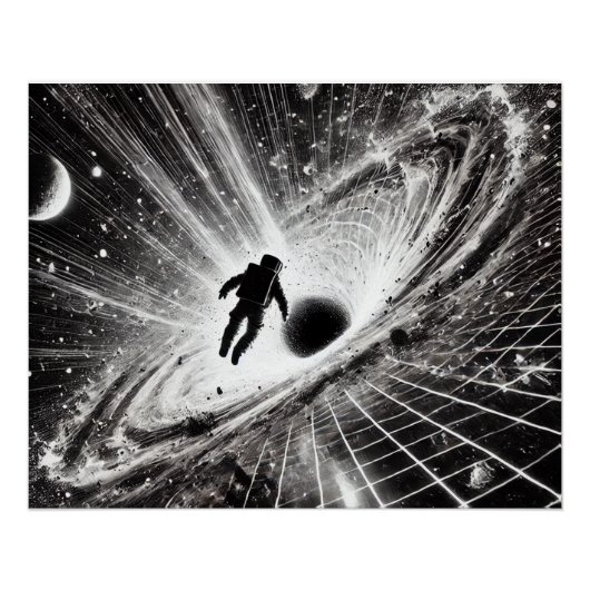 Astronaut im Strudel des Schwarzen Lochs – Dramati Perfect Poster (Voorkant)