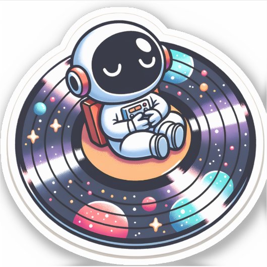 Astronaut im Weltraum- Kosmische Schallplatte Sticker (Voorkant)