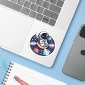 Astronaut im Weltraum- Kosmische Schallplatte Sticker (Laptop met iPhone)