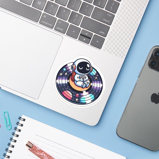 Astronaut im Weltraum- Kosmische Schallplatte Sticker (Laptop met iPhone)
