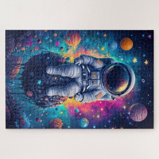 Astronaut in Colorful Space Scene Legpuzzel (Horizontaal)