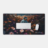 Astronaut in Daisy Wildflower Gepersonaliseerde na Bureaumat (Keyboard & Muis)