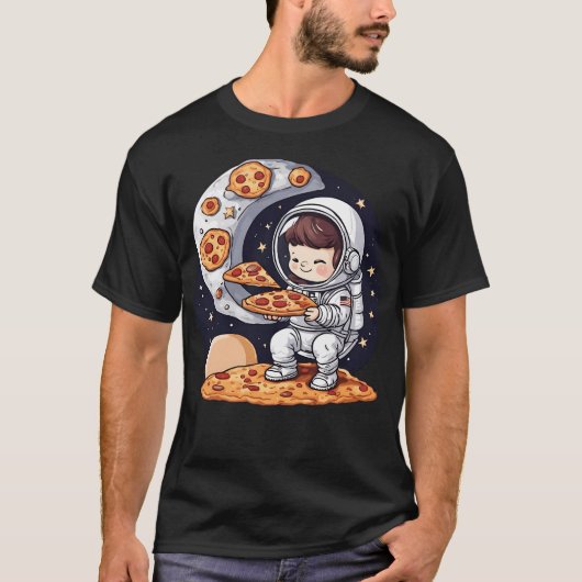 Astronaut in de ruimte eet pizza t-shirt (Voorkant)