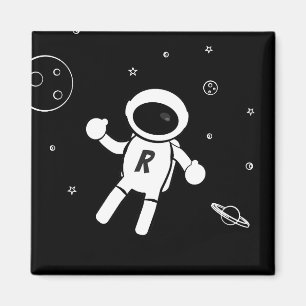 Astronaut in de ruimte - kettingkunst in zwart-wit magneet