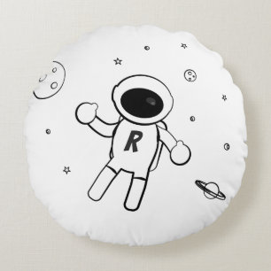 Astronaut in de ruimte - kettingkunst in zwart-wit rond kussen