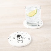 Astronaut in de ruimte - kettingkunst in zwart-wit zandsteen onderzetter (Zijkant)