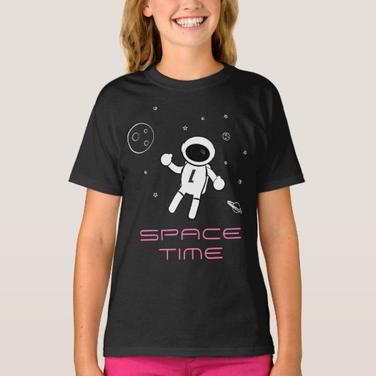 Astronaut in de ruimte - Kunst in zwart, wit en ro T-shirt (Voorkant)