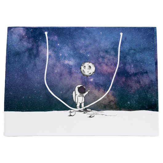 Astronaut in de ruimte met maanballonkosmossterren groot cadeauzakje (Voorkant)
