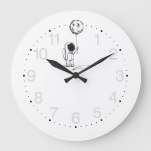 Astronaut in de ruimte met maanballonkosmossterren grote klok