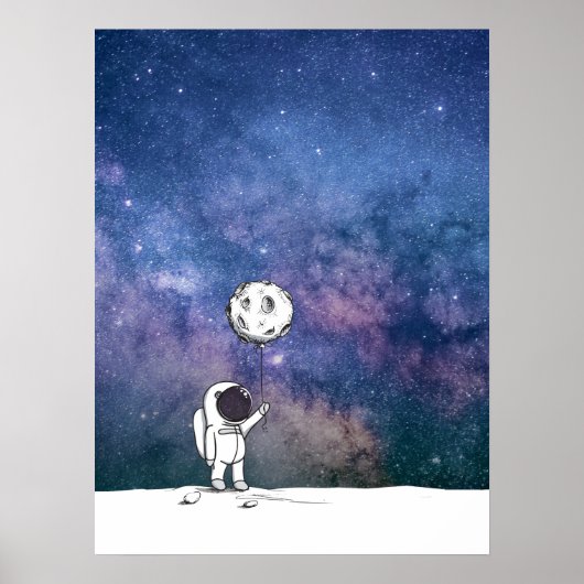 Astronaut in de ruimte met maanballonkosmossterren poster (Voorkant)