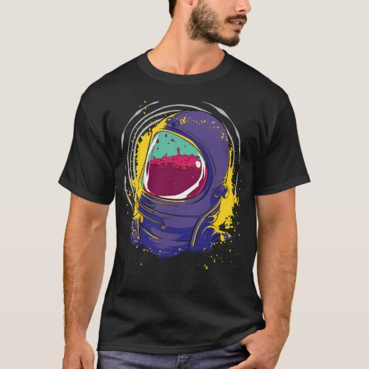 Astronaut in de ruimte met Mack gevuld met vloeiba T-shirt (Voorkant)