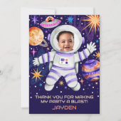 Astronaut in de ruimte met planeten en UFO-foto Bedankkaart (Voorkant)