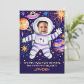 Astronaut in de ruimte met planeten en UFO-foto Bedankkaart (Staand voorkant)